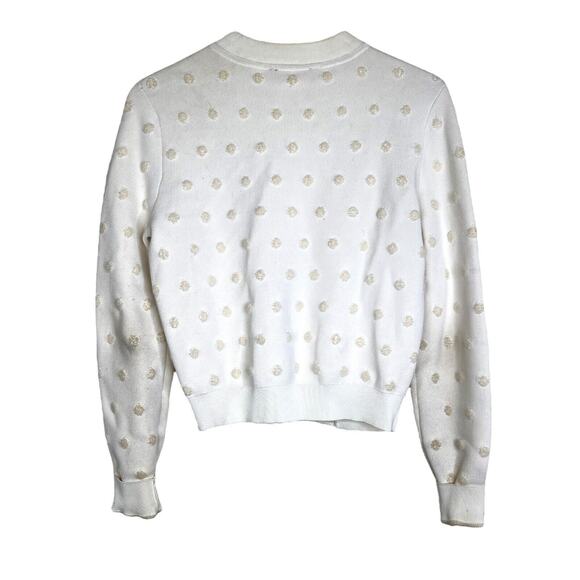 BCBGMAXAZRIA Leesa Jacquard Polka Dot Knit Bomber Jacket FLAW White Ivory XS - Picture 3 of 9